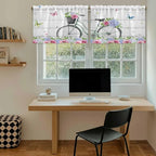 Spring Tier Curtains, Bicycles Botanical Rose Leaves Butterfly Wood Grain Light - Image 6