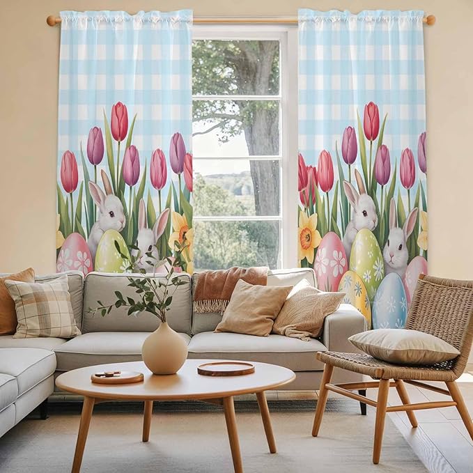 Easter Window Curtains 72 Inch Long 2 Panel Set, Rod Pocket Long Curtains & - Image 3