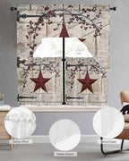 Village Stars Swag Kitchen Curtains Valance and Tier Set, Vintage Dark Red Star - Image 5