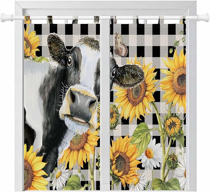 Retro Sunflowers Bathroom Curtains 63 Inch Length, Window Curtains Tab Top by Unknown