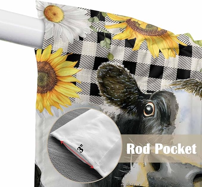 Retro Sunflowers Swag Valances for Windows, Farmhouse Floral Cow Butterfly - Image 4