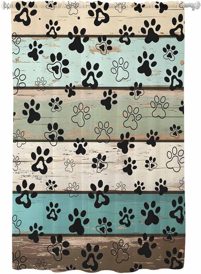 Sheer Curtains 72 Inches Long, Sage Green Brown Paw Prints Semi Sheer Curtains by Unknown