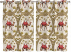 2 Panel Kitchen Cafe Curtains, Camels Palm Trees Sunlight Filtering Nature Air by Hokiten