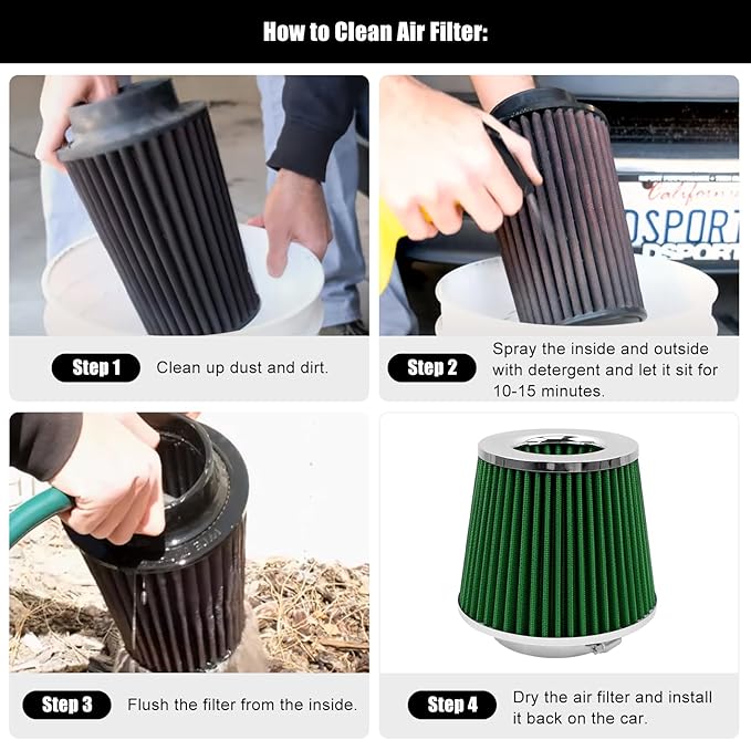 RYANSTAR RACING 89mm 3.5" High Flow Round Tapered Cone Cool Air Filter Cleaner - Image 4