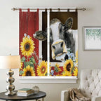 Cows Sunflowers Bedroom Curtains 72 Inch Length, Window Curtains Tab Top - Image 2