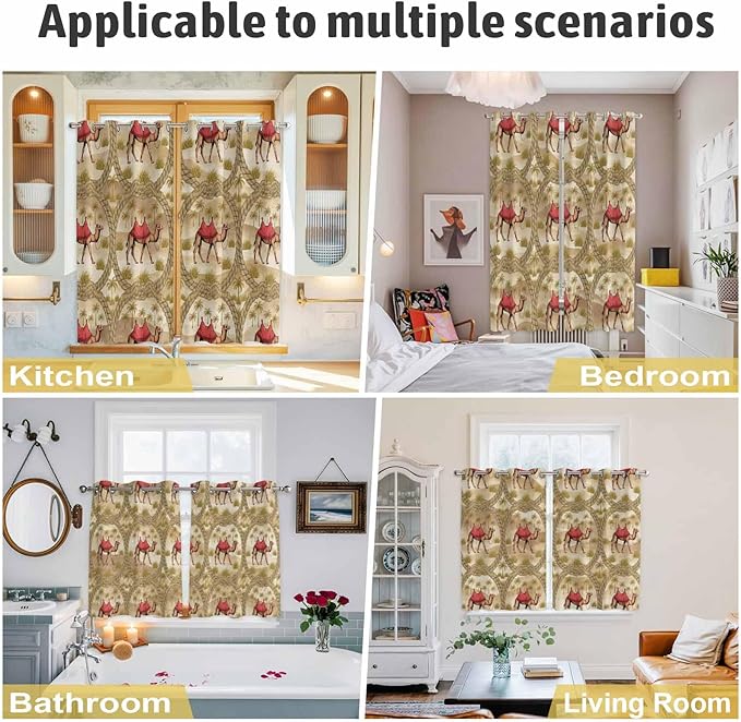 2 Panel Kitchen Cafe Curtains, Desert Camels Sunlight Filtering Nature Air - Image 6