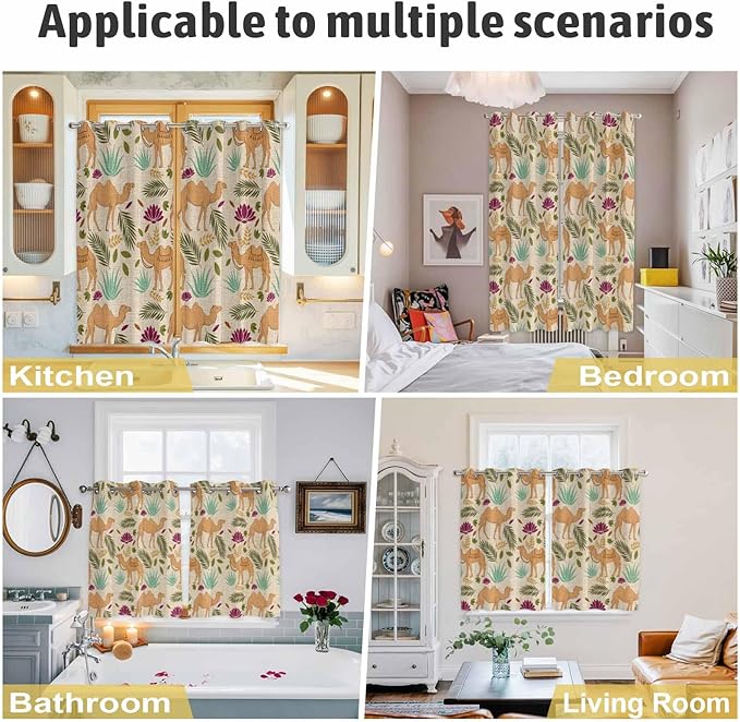 2 Panel Kitchen Cafe Curtains, Desert Camels Sunlight Filtering Nature Air - Image 6