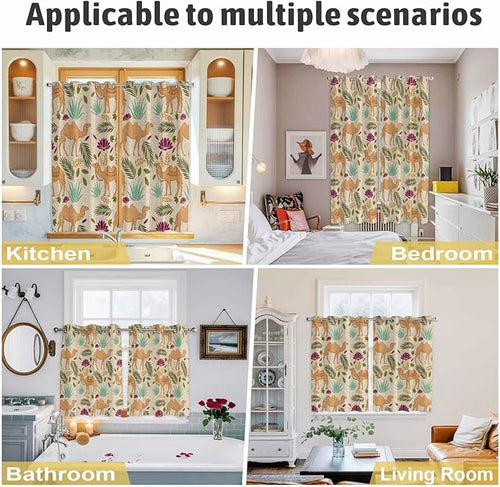 2 Panel Kitchen Cafe Curtains, Desert Camels Sunlight Filtering Nature Air - Image 2
