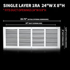 24x8 Return Air Grille, Air Return Vent Cover, Flat Vent Cover, Rejillas De - Image 2