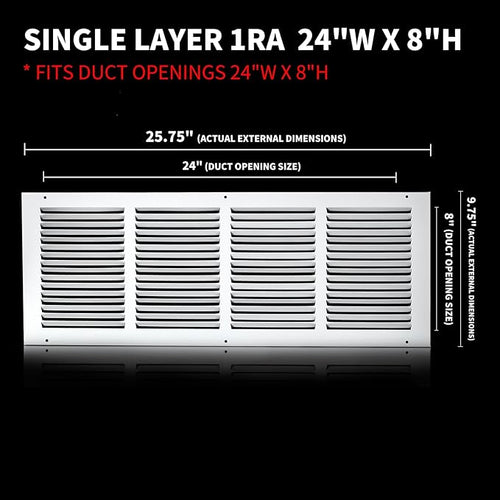 24x8 Return Air Grille, Air Return Vent Cover, Flat Vent Cover, Rejillas De - Image 2