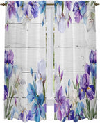 Spring Flowers Kitchen Curtains, Watercolor Garden Florals Wooden Grain Light by Unknown