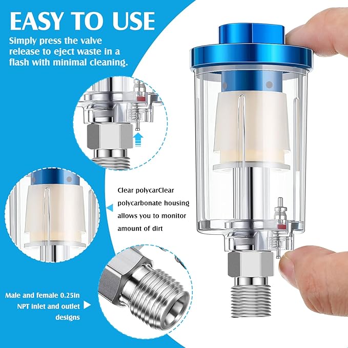 Pack of 6 Small Water Oil Separator Filter 1/4 Inch NPT Inlet and Outlet Air - Image 3