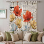Retro Floral Living Room Curtains 96 Inch Length, Window Curtains Tab Top - Image 3