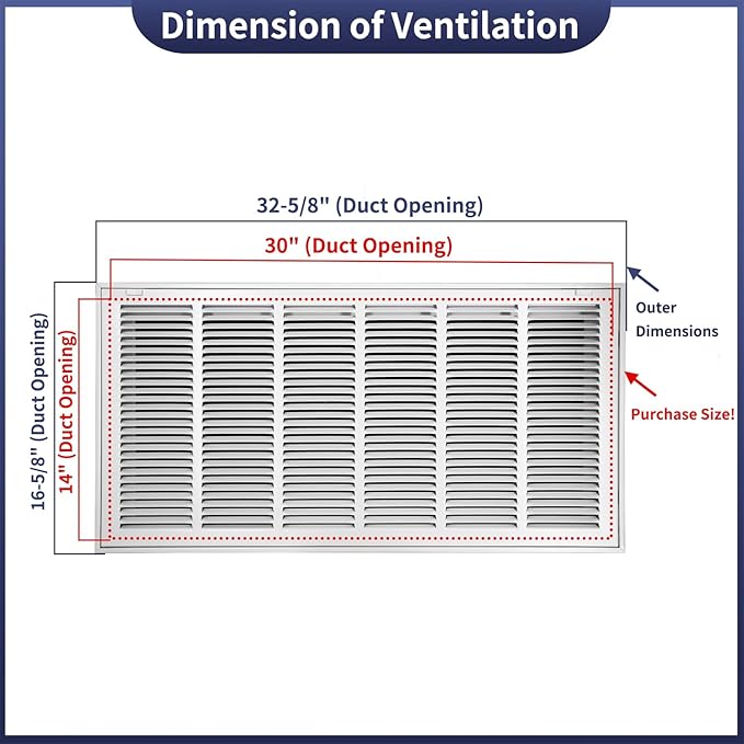30"W x 14"H Steel Return Air Filter Grille - Image 2