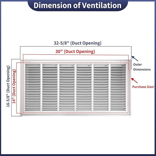 30"W x 14"H Steel Return Air Filter Grille - Image 2