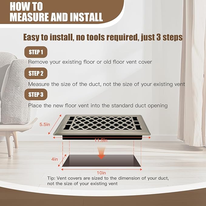 Floor Register AC Vents Brushed Nickel Color 4x10 Inch Air Vents Floor Vents - Image 6