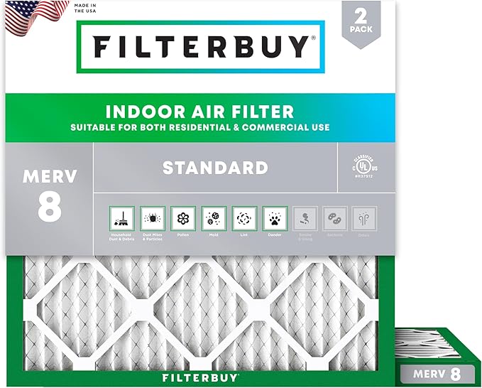 Filterbuy 11.25x11.25x1 Air Filter MERV 8 Essential Dust & Allergy Defense by Filterbuy