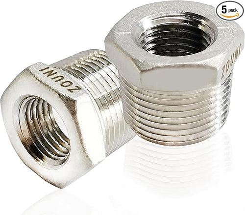 2 Pcs 304 Stainless Steel Reducer Hex Bushing, 3/4" Male NPT to 3/8" Female NPT by Zounionline