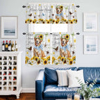 Kitchen Curtains Tiers and Valance Set of 3, Sunflowers Dog Light Filtering - Image 6