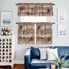 Kitchen Curtains Tiers and Valance Set of 3, Farmhouse Star Brown Light - Image 6
