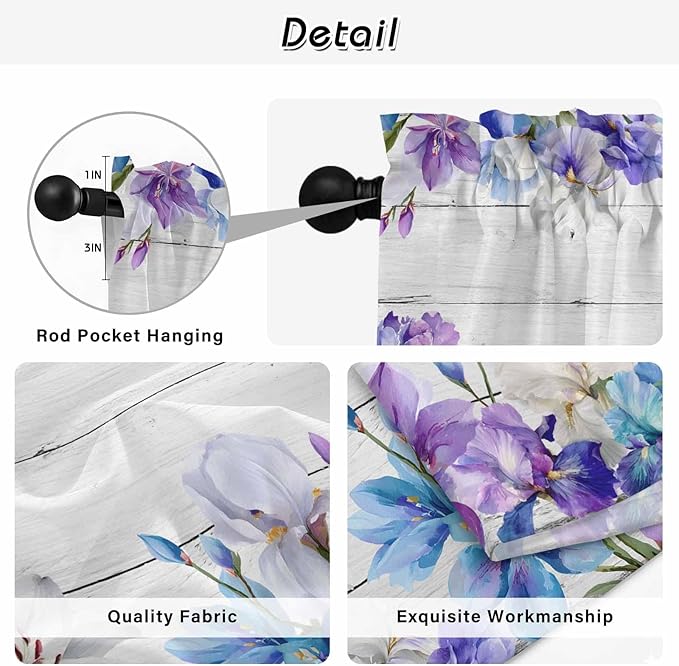Spring Flowers Kitchen Curtains, Watercolor Garden Florals Wooden Grain Light - Image 9