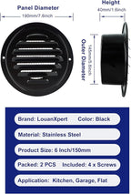 6 Inch Round Air Vent Cover, LouanXpert Stainless Steel Black Soffit Vent Cover - Image 2