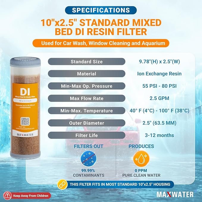 Refillable Mixed Bed DI Resin Filter Cartridge Fits most wide style 3" openings - Image 2