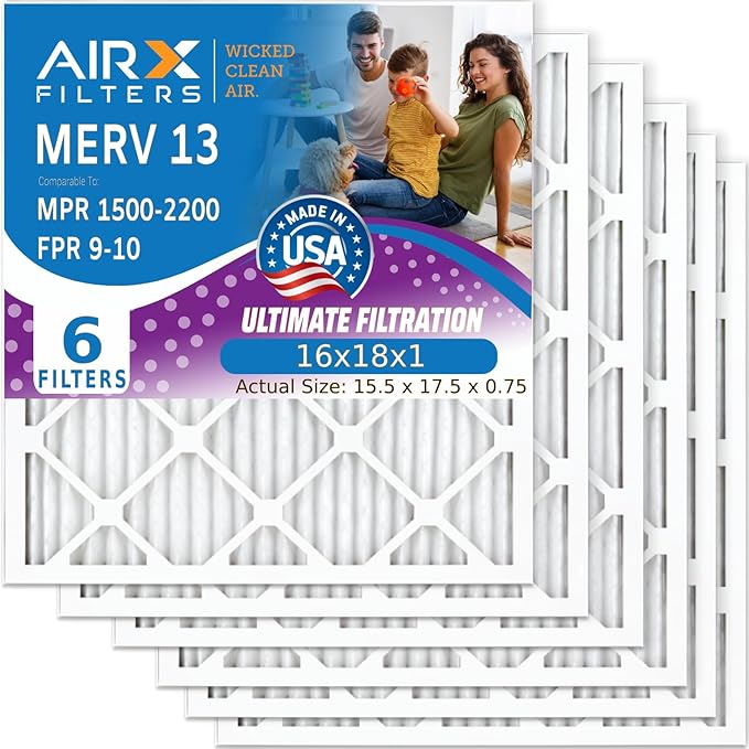 AIRX FILTERS WICKED CLEAN AIR 16x18x1 MERV 13 Electrostatic Pleated Air by AIRXFILTERSWICKEDCLEANAIR
