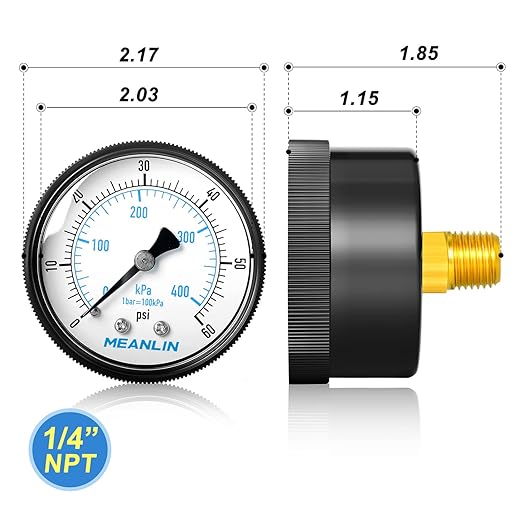 MEANLIN MEASURE 1/4" NPT 0-60Psi Swimming Pool Water Pressure Gauge 2" FACE DIAL - Image 2