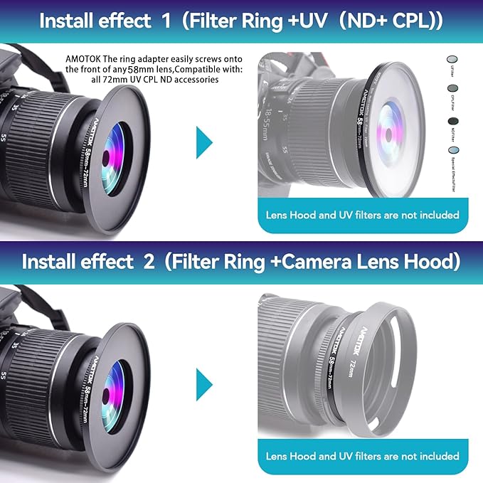 58mm to 72mm Camera Filters Ring Compatible All 58mm to 72mm UV CPL ND Filter - Image 6