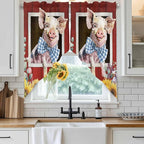 Pig Sunflowers Swag Valances for Windows, Eucalyptus Leaves Floral Bees Red - Image 2