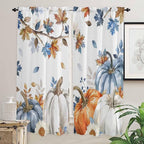 Navy Blue Pumpkin Fall Window Curtains 72 Inch Long 2 Panel Set, Rod Pocket by Unknown