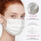 NNPCBT White Disposable Face Masks 100 Pack, 3-Ply Breathable Mask - Image 2