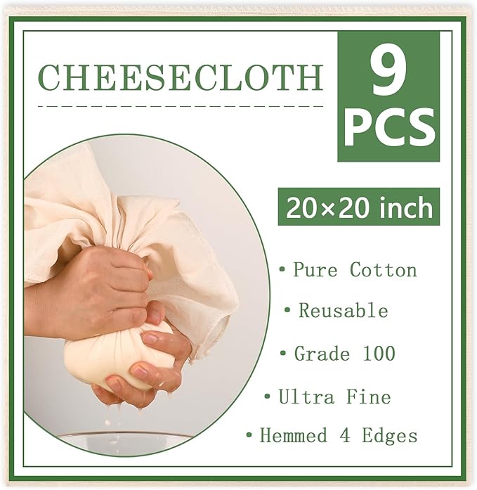 WMKGG 9 PCS Reusable Unbleached Cotton Cheese Cloth 20x20 Inch, Grade 100 by Focusonthekitchensupplies