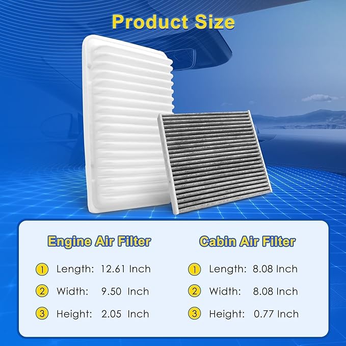 Cabin & Engine Air Filter Kit Fits L4-2.7L Tacoma 2005-2023 - Image 3