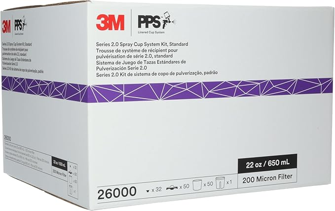 3M 26000 PPS 2.0 Spray Gun Cup, Lids and Liners Kit, 200-Micron Filter - Image 14
