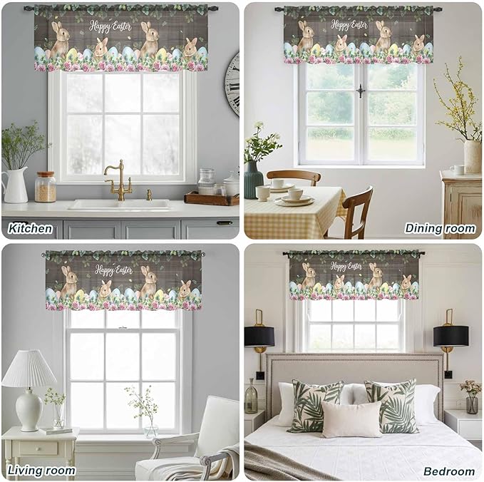 Easter Sheer Valances for Windows 60"x18", Light Filtering Kitchen Curtains - Image 5