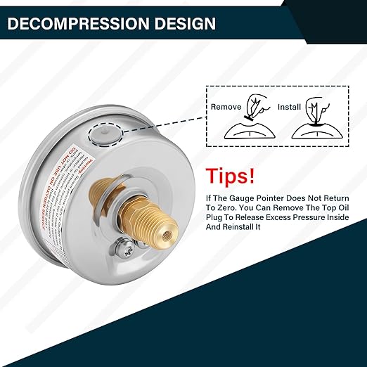 MEASUREMAN 2-1/2inch Dial Size, Glycerin Filled Pressure Gauge, 0-200psi/kpa - Image 4