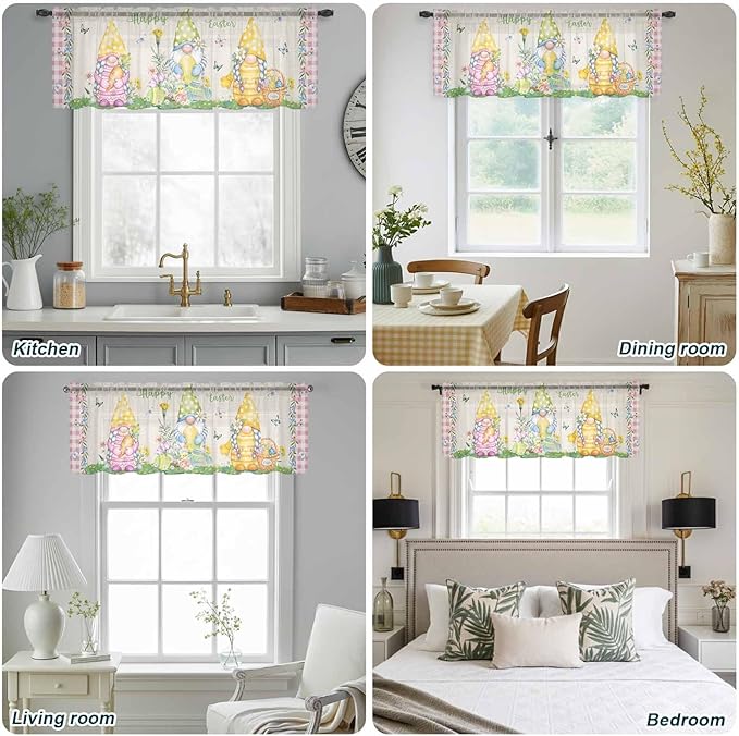 Easter Sheer Valances for Windows 54"x18", Light Filtering Kitchen Curtains - Image 5
