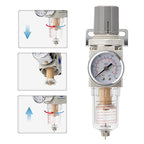 Pneumatic Air Compressor Filter Regulator Combo 1/4" NPT 150 PSI w/Adjustable - Image 6