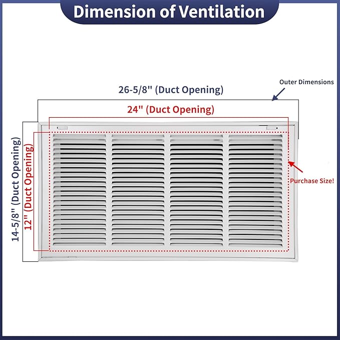24"W x 12"H Steel Return Air Filter Grille - Image 2