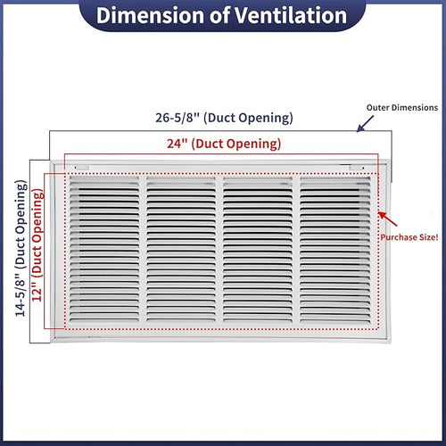 24"W x 12"H Steel Return Air Filter Grille - Image 2