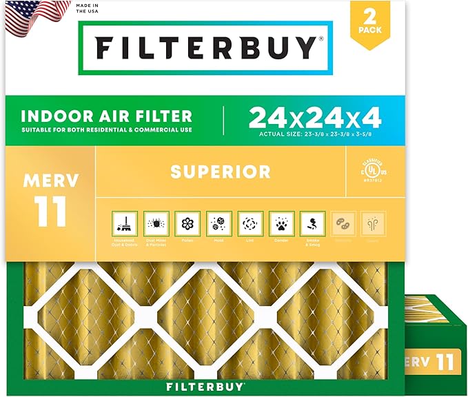 Filterbuy 24x24x4 Air Filter MERV 11 Superior Pet & Allergy Defense, by Filterbuy