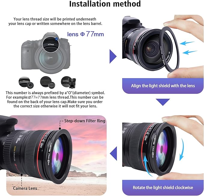 77mm Lens to 67mm Camera Lens Adapter, 77mm to 67mm Filter Step-Down Ring - Image 5