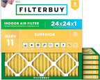 Filterbuy 24x24x1 Air Filter MERV 11 Superior Pet & Allergy Defense, by Filterbuy