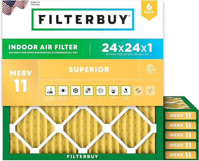 Filterbuy 24x24x1 Air Filter MERV 11 Superior Pet & Allergy Defense, by Filterbuy