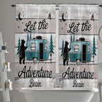 Farmhouse Bear Camper Van Tree Window Valance Curtains, Vintage Wood Grain by IDOWMAT