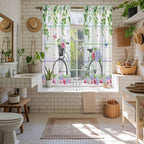 Spring Kitchen Curtains, Bicycles Botanical Leaves Rose Colorful Stripes Light - Image 5