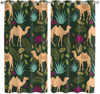 2 Panel Kitchen Cafe Curtains, Retro Desert Camel Sunlight Filtering Nature Air by Hokiten