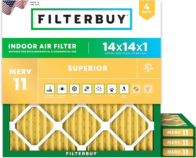 Filterbuy 14x14x1 Air Filter MERV 11 Superior Pet & Allergy Defense, by Filterbuy